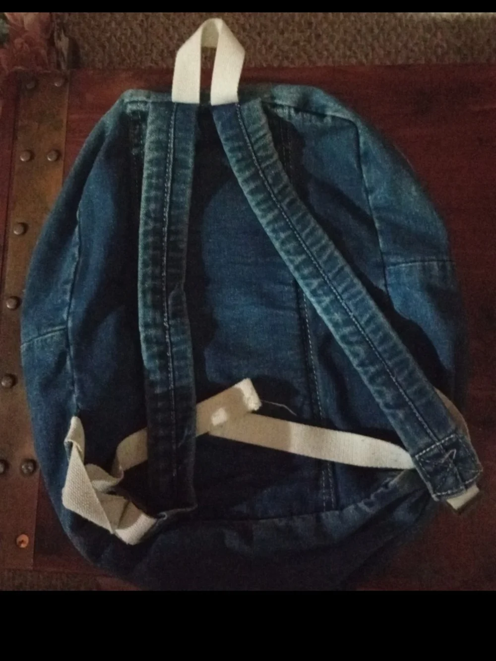 Denim-Style Blue Backpack with Fun Patches
